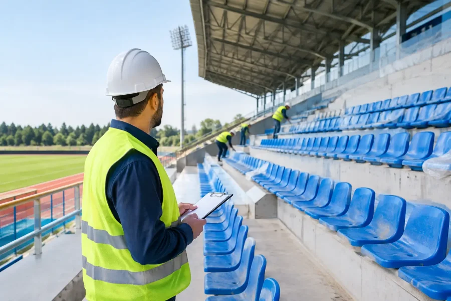 Reforma de arquibancada esportiva com seguran&ccedil;a